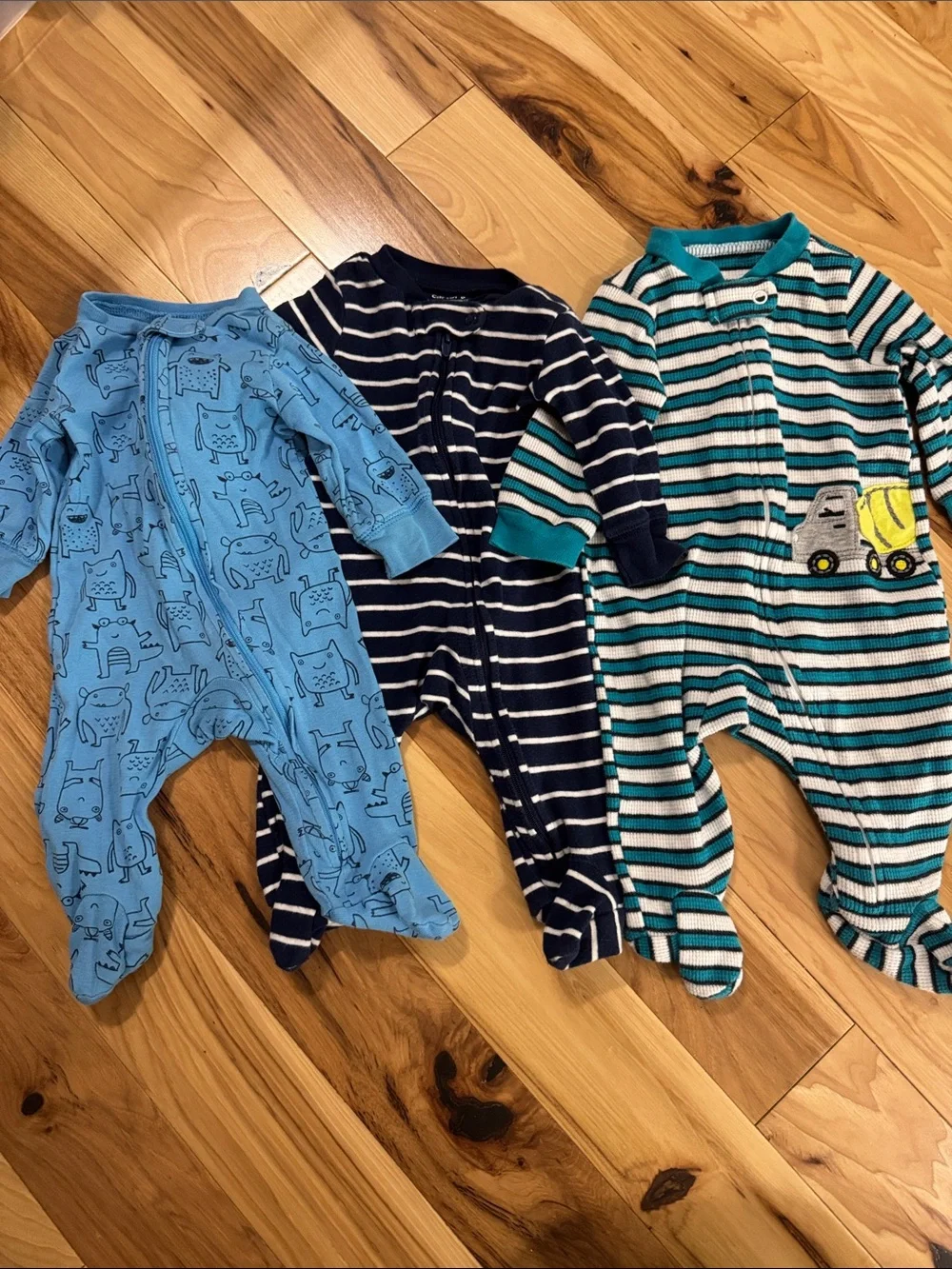 3-Pack Baby One-Piece Sleepers in Blue and Teal Stripes